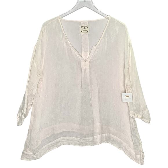 Namsar OS NEW 100% Linen Tunic Top Pale Pink 3/4 Sleeve Sheer Lagenlook - Picture 1 of 9
